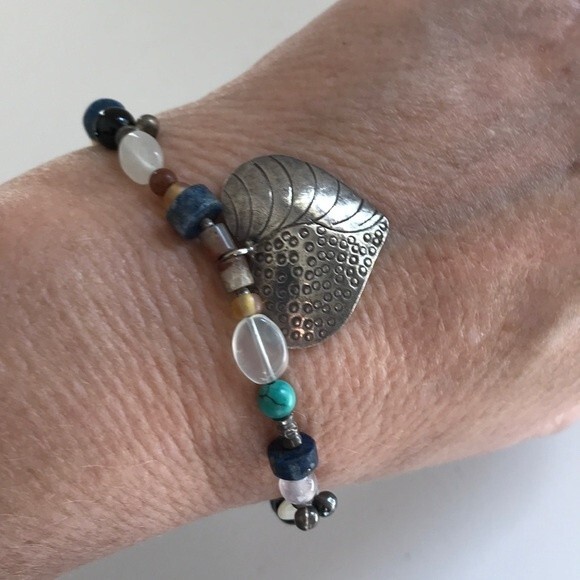 Vintage Handmade Sterling Silver Sunflower Heart Gemstone Bracelet Approx 8 in - Picture 6 of 8